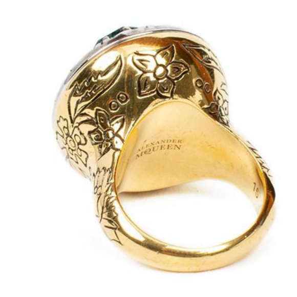 Alexander McQueen Gold and Green Statement Ring - Picture 3 of 8